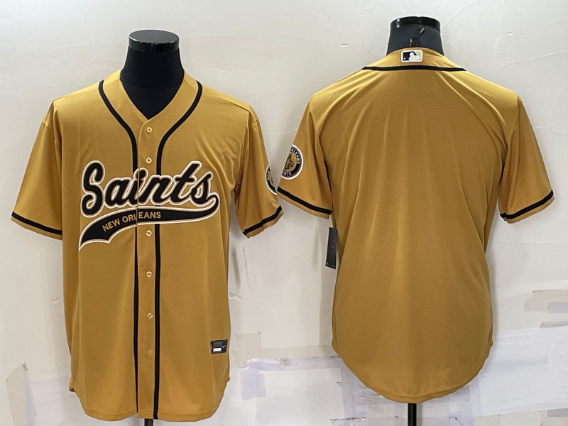 Men's New Orleans Saints Blank Gold Cool Base Stitched Baseball Jersey